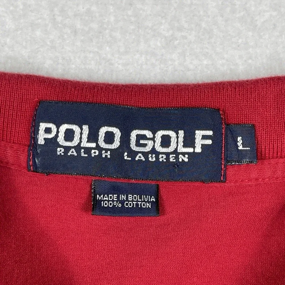 Polo Ralph Lauren Shirt Mens Large Red Vintage‎ Golf Tartan Crest Preppy Golfer